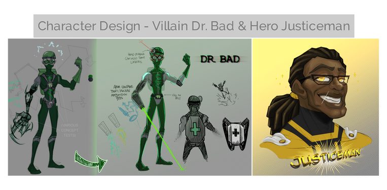 Henchman for Hire Character Design - Dr. Bad & Justiceman